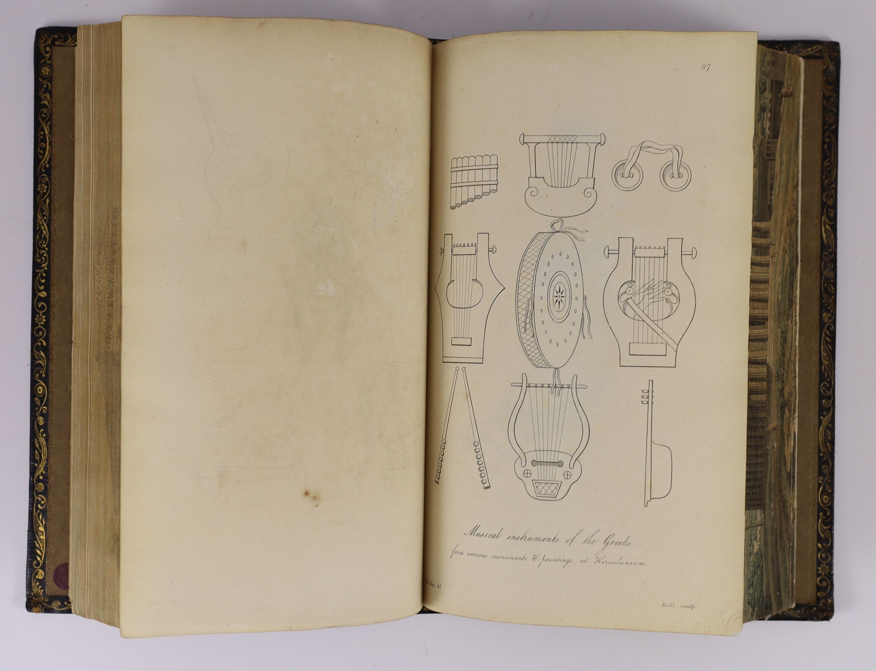 Hope, Thomas - Costume of the Ancients, 2nd edition, 2 vols in 1, 4to, later blind stamped leather gilt, 300 engraved plates, London, 1812